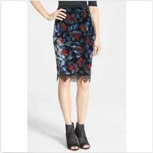 NWT ASTR Women's Pencil Skirt Velvet Floral Motif